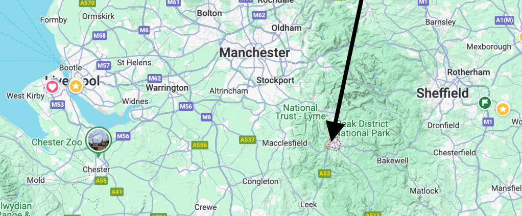 Screen shot of map - arrow pointing to Buxton